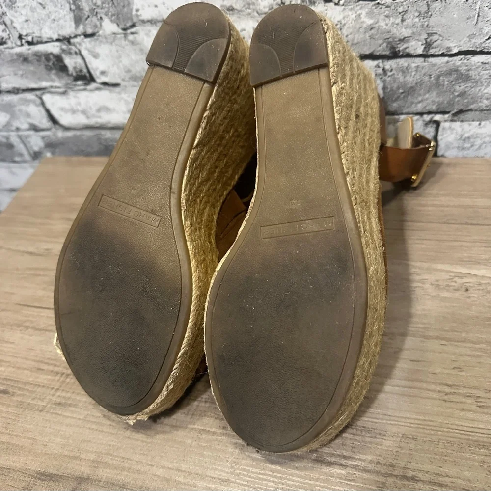 EUC Marc Fisher Tan and Black Espadrille Wedges Size 7.5M
